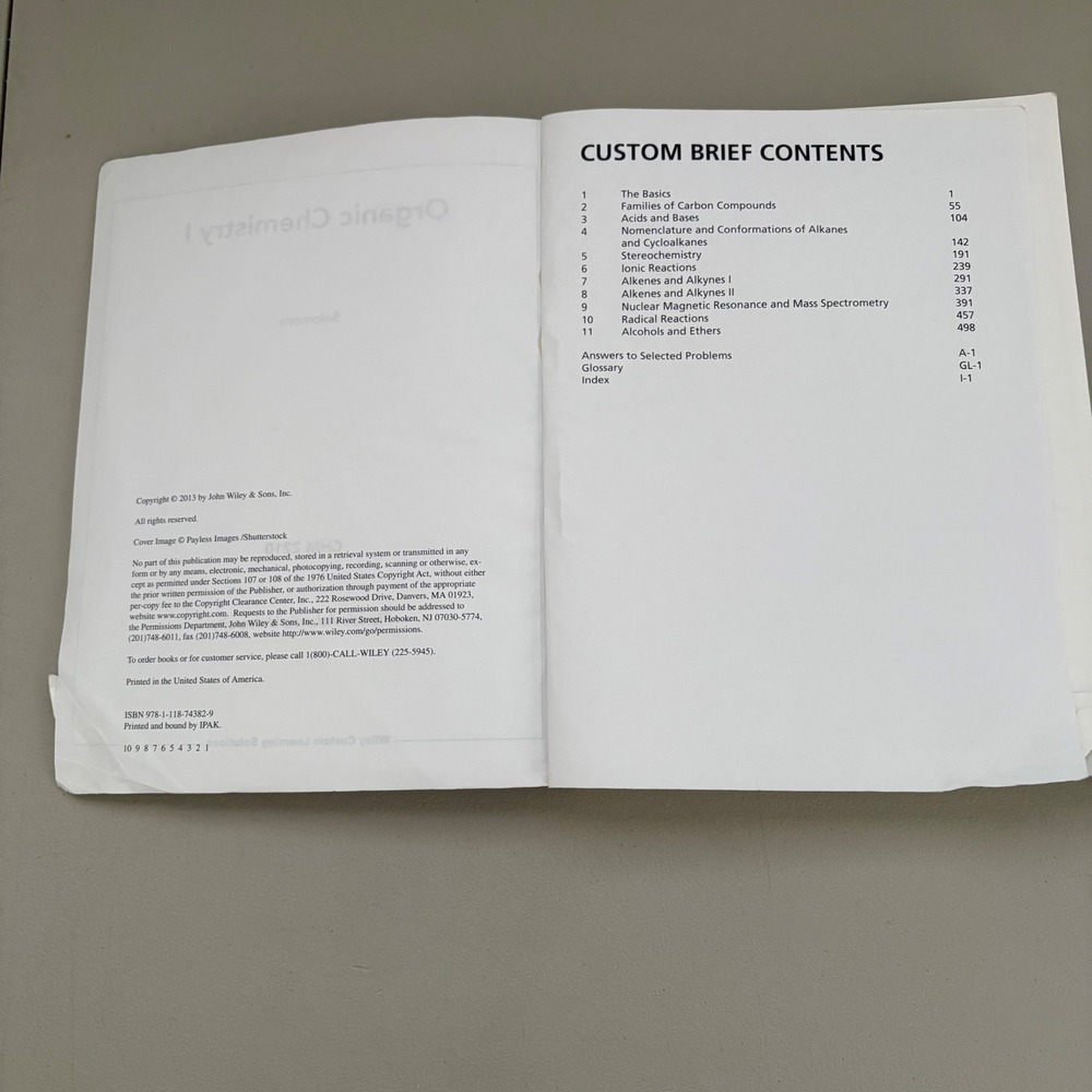Organic Chemistry I FAU CHM 2210 Solomons Wiley Custom Learning 9781118743829 - Picture 5 of 5